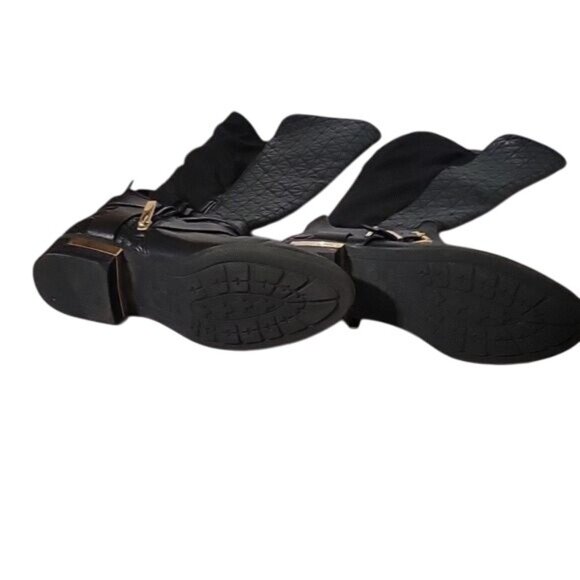 VINCE CAMUTO Black Quilted Knee-High Boots‎ With Gold Accents & Side Zippers 7.5 - Picture 2 of 9